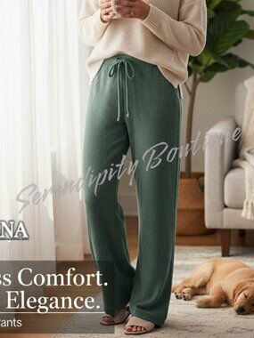 Zenana Uber Soft Lightweight Fleece Ash Jade High Rise Wide Leg Cozy Lounge  Pan